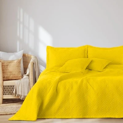 Bild av AmeliaHome överkast 200 x 220 cm sängöverkast dubbelsidig Ultrasonic quiltning polyester Ophelia gult