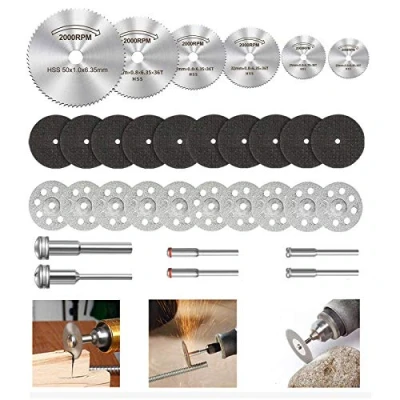 Bild av Skärskivor för roterande verktyg, diamantskärhjul 10 st, HSS cirkelsågblad 6 st med 1/8 tum skaft, hartsskärskivor trä, aluminium, glas, plast, metall
