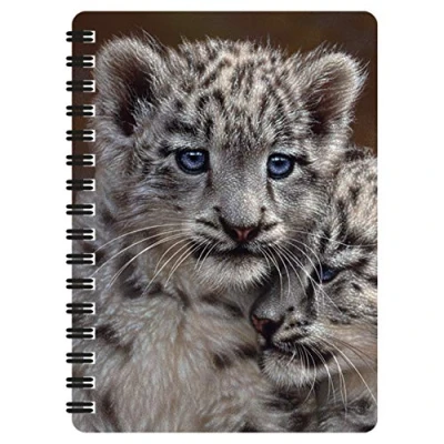 Bild av 3D LiveLife Jotter Spelkamrater från Deluxebase. Linskulär Snöleopard A6 Spiralbok med vanliga sidor av återvunnet papper. Konstverk licensierat den kända konstnären Collin Bogle.