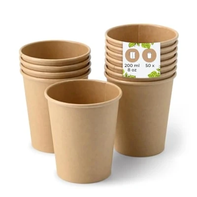 Bild av BIOZOYG 50 x engångskoppar 200 ml/8,8 uns, Ø 80 mm brun papperskoppar för varma drycker, plastfria kaffekoppar engångsbruk