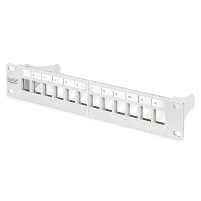 Bild av DIGITUS Patchpanel modulär 12 portar 10 tums rackmontering 1U Keystone modul distributionspanel Skärmad Grå