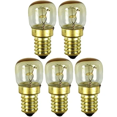 Bild av COM FOUR® 5x ugnslampa upp till 300 C, varmvit spisglödlampa 15W, E14, 230V (05 stycken 15W guldfärgad)