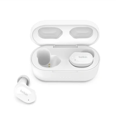 Bild av Belkin SOUNDFORM Play True Wireless hörlurar, trådlösa hörlurar med 3 EQ förinställningar, IPX5 svett och vattenbeständighet, 38 timmars speltid för iPhone, Galaxy, Pixel fler Vit