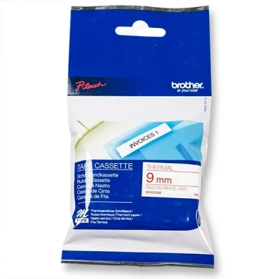 Bild av P Touch 75 Brother M K222BZ tape röd text vit tejp 9mm x 8m (original)