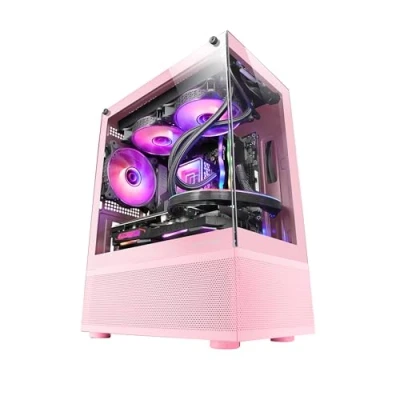 Bild av Mars Gaming MC SE, Micro ATX PC fodral, ramlöst främre och sidopaneler, bottendesign med AirTech nätteknik, dubbelkammare spelminitorn, stöd för vätskekylning, rosa
