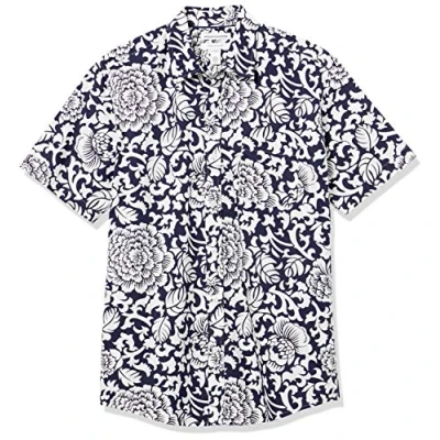 Bild av Amazon Essentials Men&#039;s Kortärmad poplinskjorta med normal passform, Svart Vit Blommig, S