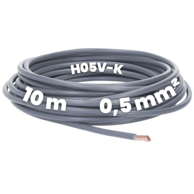 Bild av Kalitec 10 meter H05V K 0,5 mm² grå ledningskabel I ledarkabel flexibel PVC singelladdare tråd mm2 trådledning enkelkabel kabel enkeltrådad kopplingsledning flamsäker