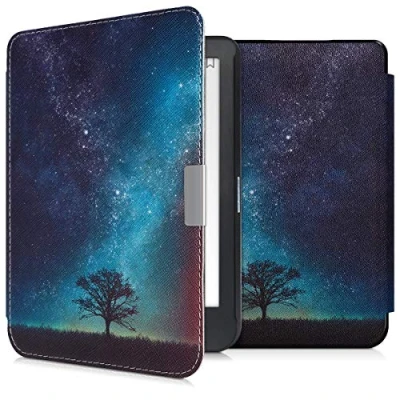 Bild av kwmobile fodral kompatibelt med Kobo Clara HD magnetiskt flikfodral eReader konstläder surfplatta blågrå svart