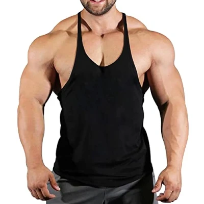 Bild av Mens Gym Stringer Singlet Stretchy Bodybuilding träningströja Ren bomull Storlek S