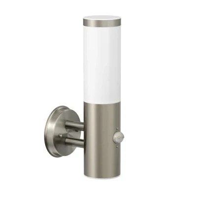 Bild av ledscom.de vägglampa PORU för utomhusbruk, IP44, rörelsedetektor, rostfritt stål, matt rund, 1x E27 max. 40W, belysning av gångar, uppfart, balkong,