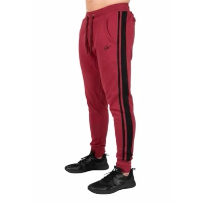 Bild av Gorilla Wear Banksbyxor röd/svart för sport fritid arbete utomhus bekväm jogging bomull polyester löpning ränder på benen starkt grepp med logotyp tajt