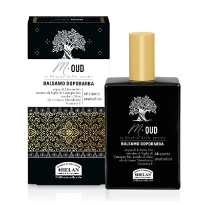Bild av Helan, M Oud Herr Aftershave Delikat och fuktgivande Lugnande Analcolic Skäggbalsam mot irritation, med linoljor, Macadamia E vitamin Presentidéer för män, 75 ml Tillverkad i Italien