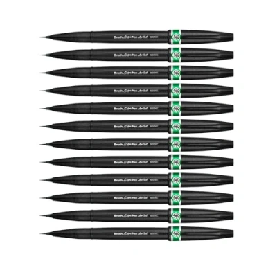 Bild av Pentel SESF30C DX extra fin penselspets, 12 stycken gröna