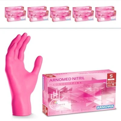 Bild av 2000x ARNOMED engångshandskar rosa, nitrilhandskar S, med 2000 st, puderfria, latexfria gummihandskar, finns i XS, M, L &amp; XL