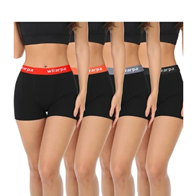 Bild av wirarpa boxershorts för damer i bomull, 7,6 cm innersöm, damers säkerhetsboxershorts mot skavning, boxertrosor 4 pack., Svart pack, S