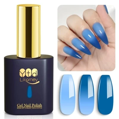 Bild av YTD Likomey UV LED Gel lack Nagellack,15ml Ljusblå Blå Temperaturfärg Nagellack,Färgskiftande Manikyr Höst Vinter Polish,Kameleontfärg Gellack,WB205