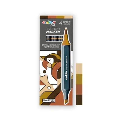 Bild av Carioca Plus Sketch Marker, Dubbelspetsade markörer, Bruntoner, 4 stycken