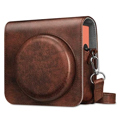 Bild av FINTIE Skyddsfodral för Fujifilm Instax Square SQ40/SQ1 Instant Camera premium vegan läderväska skydd med avtagbar justerbar rem, Vintage brun, Anpassad