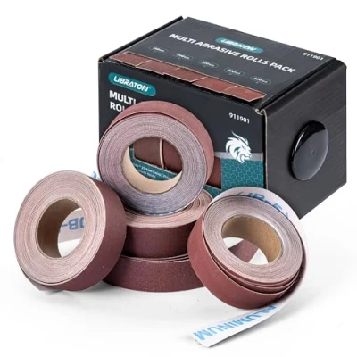 Bild av Libraton Emery Cloth Roll Set, slipande sandpappersrullar, förpackad flera rullar blandade slippapper 5 rullar, 150 240 320 400 600 korn aluminium sandpapper set för polering av trä (7,5 m)