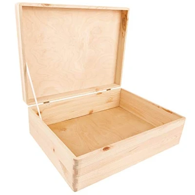 Bild av Creative Deco XL Stor Trälåda Förvaring Minnessak Trä 40 x 30 14 cm (+/ 1cm) med Lock Omålad Julklappslåda Julen Leksaksverktyg Dokumentminne Bröst att Dekorera RÅV &amp; OSANDAD