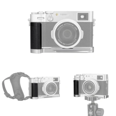 Bild av JJC Metallhandgrepp för Fujifilm Fuji X100VI X100V X100F kamera Arca Swiss typ snabbfrigöringsplatta halkfritt L fäste förbättrat grepp, silver
