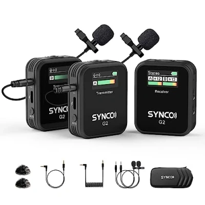 Bild av SYNCO Trådlös Lavalier mikrofon, G2 (A2) mikrofonsystem 2.4G med TFT skärm för Smartphone DSLR kamera Youtube Live Streaming Vlogging