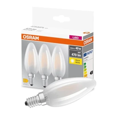 Bild av OSRAM LED Base Classic B/LED lampa i ljusform med E14 bas ej dimbar/ersättning för 40 Watt/Matt/varmt vit 2700 Kelvin / 3 pack