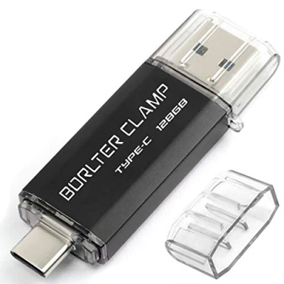 Bild av BorlterClamp 128 GB typ C USB 3.0 minne med dubbla portar OTG minnessticka för Android smartphones Samsung Galaxy S9/S8/Note9, LG, surfplattor och dator (svart)