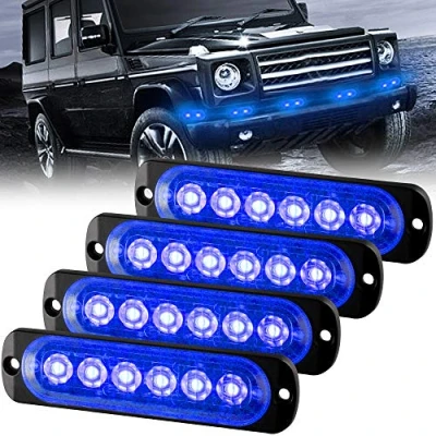 Bild av Sidaqi 4 st synkroniseringsfunktion 6 LED 12 W nödrisk stroboskop varningsgaller arbet för 24 V bil fordon lastbil afety blinkande fyr varningsljus (blå)