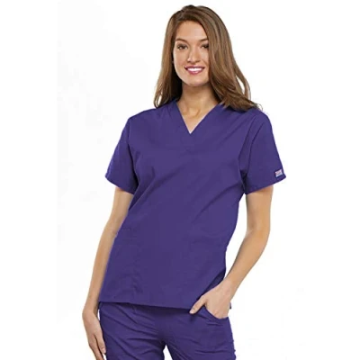 Bild av Cherokee Scrub Top för kvinnor, stora storlekar, original, V ringad med fickor, druva 2XL