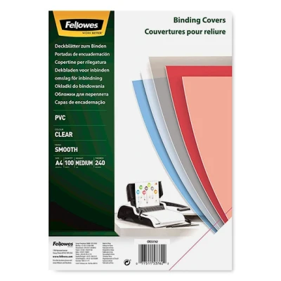 Bild av Fellowes A4 bindningshölje 240 mikron PVC bindningsskydd paket med 100 bindningshöljen genomskinlig