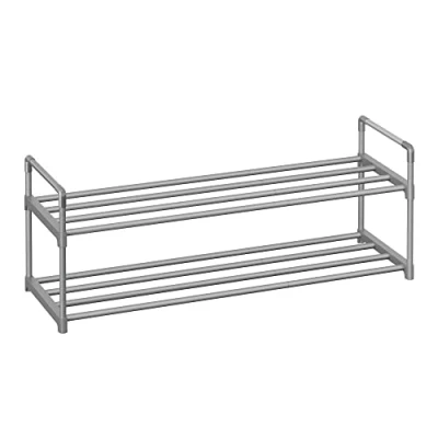 Bild av SONGMICS skohylla, 2 nivåer, metallhylla, för 8 till 10 par skor, stapelbar hylla, hall, vardagsrum, sovrum, 30 x 92 34 cm, grå LSA012G01