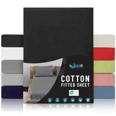 Bild av SPÄNNLAKAN I BOMULLSJERSEY svart För madrass 160 x 200 27 cm Certifierad fri från kemiska produkter (OEKO TEX), Spännlakan med full elastic