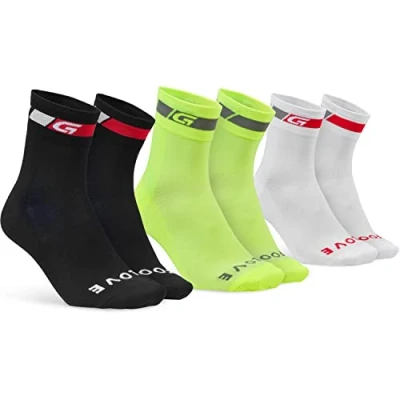 Bild av GripGrab Classic Regular Cut Set om 1 och 3 sommarcykelstrumpor racercykel mountainbike inomhus Cycling Cykelsport Strumpor, Svart/vit/gul Hi Vis par, 41 44 EU