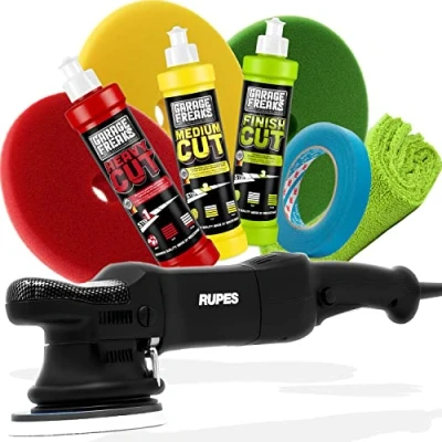 Bild av Detailmate Polerset: Rupes excentrisk polermaskin LHR15 ES + garage Freaks Made av menzerna bil polering poleringsdynor 150 mm 3 m band polerduk professionell för och motorcykel lack