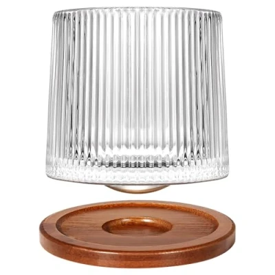 Bild av Roterbar gammaldags glaskopp, 275 ml/10 oz kristall whiskyglas, träunderlägg, förtjockning, används som rom glas, cocktailkopp, kaffekopp, mjölkkopp för att koppla av och minska stress, idealisk gåva