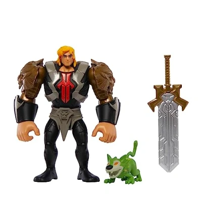 Bild av He Man and Masters of Universe actionfigur, Savage Eternia Man, MOTU superhjälteleksak som samlarobjekt, rustning, kraftsvärd och djur, HLF51