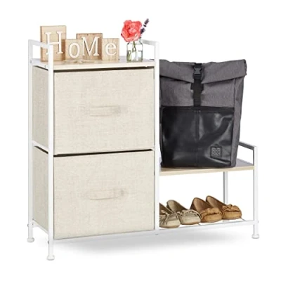 Bild av Relaxdays Hyllsystem, 2 tyglådor, universell lådlåda, metall och trä, H x B D: 76 84 29 cm, beige, design G