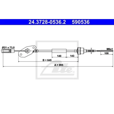Bild av ATE 24.3728 0536.2 Câble d&#039;Embrayage FIAT: 500 3 portes, Panda III 3/5 FORD: KA LANCIA: Ypsilon