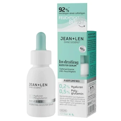 Bild av Jean &amp; Len Hydrating Booster Serum, idealisk för alla hudtyper, djup 24 timmars återfuktning, doftfritt och lätt ansiktsserum, vegan, 30 ml