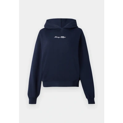 Bild av Tommy Hilfiger dam klassisk SCRIPT FLEECE huvtröja WW0WW47459 pullover huvtröja, blå, XXXL, Blå (mörk natt marinblå), 3XL stor tall