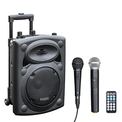 Bild av Ibiza PORT8VHF BT Bärbar högtalare 8&quot;/400W MAX med 2 mikrofoner (trådbunden och VHF), fjärrkontroll skyddshölje Bluetooth, USB, SD 4 till 6 timmars autonomi
