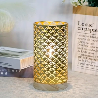 Bild av JHY DESIGN Metall Batteridriven Lampa 22,5 cm Hög Medium Sladdlös Bordslampa med 6 timmars Timer Modern för Bröllop Fest Patio Trädgård Inomhus Utomhus Bord Balkong (Guld)