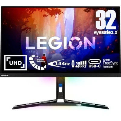 Bild av Lenovo Legion Y32p 30 31,5 tums UHD spelskärm 3840 x 2160 144 Hz 400 nits 0,2 ms svarstid HDMI DisplayPort AMD FreeSync Premium svart
