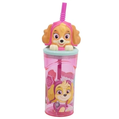 Bild av Stor Återanvändbar barnmugg med sugrör och lock 3D figur kapacitet 360 ml Paw Patrol Girl