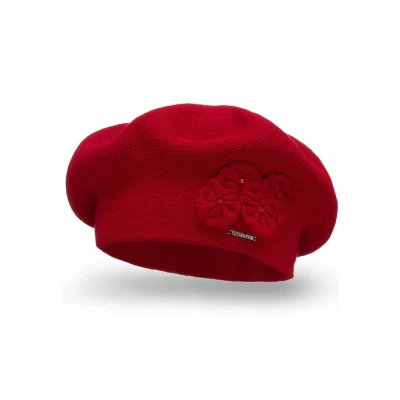 Bild av VIVISENCE Dambasker elegant vintermössa, varm och mysig huvudbonad på vintern hösten, varm, tjock stickad mössa, klassisk mössa för kvinnor, tillverkad i EU, röd, one size