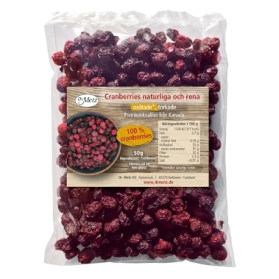 Bild av Cranberries naturliga och rena, torkad &amp; osötad, 50 g för blötläggning från Kanada utan tillsatt socker eller juice perfekt overnight oats, i müsli bakning