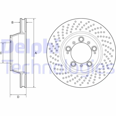 Bild av DELPHI BG9225C Disque de frein 330 28 5 ventilé, troué revêtu à haute teneur en carbone sans roulement roue, bague ABS PORSCHE: 911 Coupe