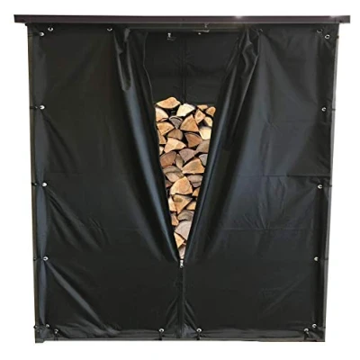 Bild av QUICK STAR väderskydd set fram och bakvägg för kamin trä stativ XXL 185 x 70 cm PVC svart