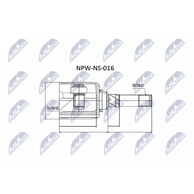 Bild av NTY NPW NS 016 Tête de Cardan du côté boîte vitesses, Essieu avant gauche NISSAN: Qashqai / Qashqai+2 I, X Trail, RENAULT: Koleos I